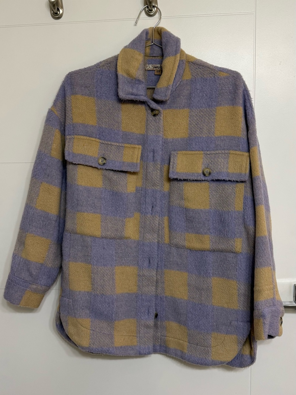 Harlow Checked Shacket Jacket in Lavender and Beige